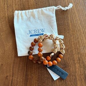J. Crew Amber Gold and Brown Bracelet Duo Dust Bag Preppy Going Out Date Casual